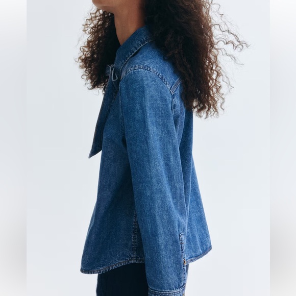Blue Denim Blouse with Tie. - Picture 5 of 7